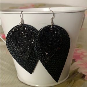 Faux Leather Black Squin Earrings